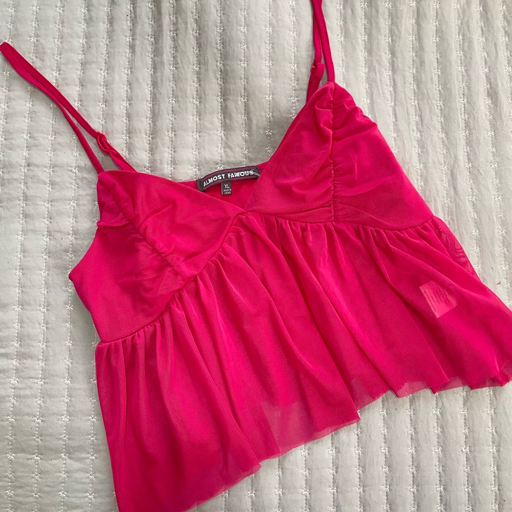 Almost Famous hot pink sheer crop top